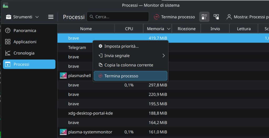terminare processo