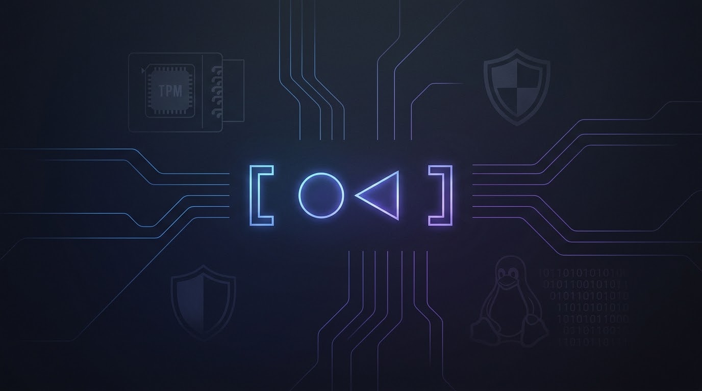 Illustrazione stilizzata con icone TPM, scudo e Tux per systemd 262