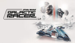 Cover art di Star Wars Galactic Racer con logo e piloti in tuta spaziale