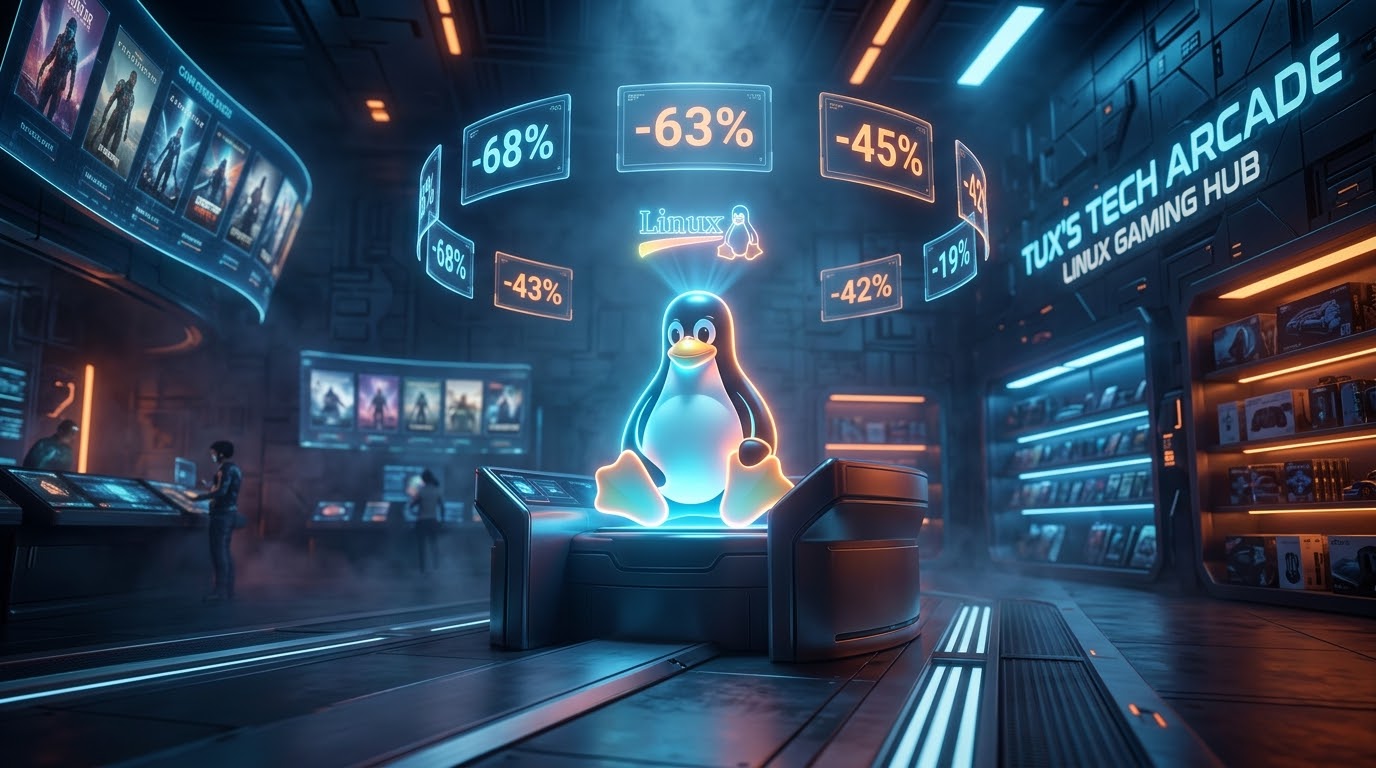 Tux il pinguino Linux in un arcade futuristico con sconti fino al 68% su Instant Gaming